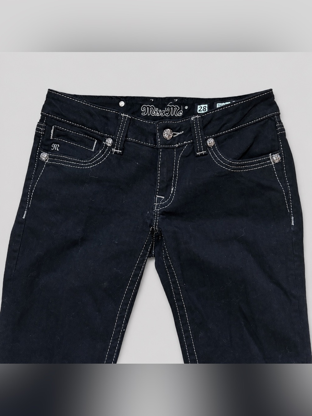 Miss Me Jeans 28 Black Bootcut Fleur De Lis Bling Rhinestone Y2K  JY5109B5V - Picture 5 of 12